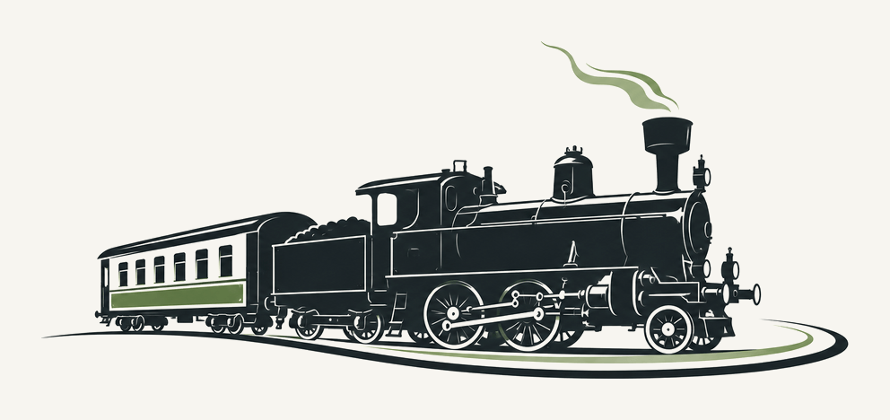 Illustration of a steam locomotive with a carriage